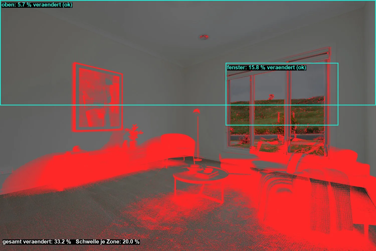panoart360 difference map: only furniture red, windows and walls untouched